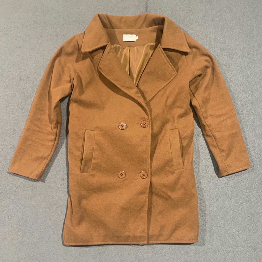 Witchery Womens Camel Brown Wool Coat Pea Coat Jacket Small Warm Winter